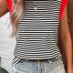 Black Stripe Colorblock Edge Round Neck Tank Top