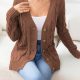 Button Down Cable-Knit Cardigan