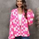 Checkered Open Front Drop Shoulder Cardigan