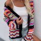 Chevron Stripes Openwork Cardigan