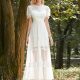 Dainty A-Line Lace Wholesale Midi Casual Dress with Short Sleeves