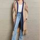 Double Take Geometric Fringe Hem Open Front Duster Cardigan