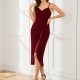 Elegant Tea Length High Stretch Backless Split wholesale Wedding Guest Dress