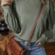 Grayish Green Textured Patchwork Round Neck Sweatshirt