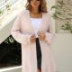 Herringbone Pattern Open Front Longline Fuzzy Cardigan
